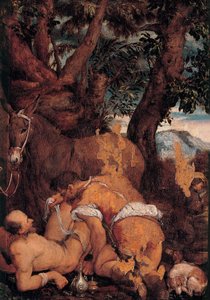 De Barmhartige Samaritaan door Jacopo Bassano